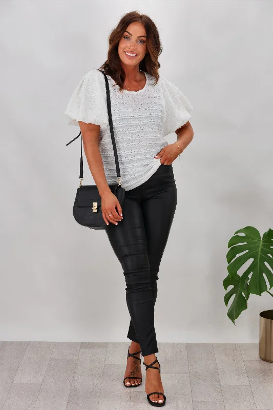 Cozy Comfort Style Sale Grace & Co Dezra Puff Sleeve Textured Top White
