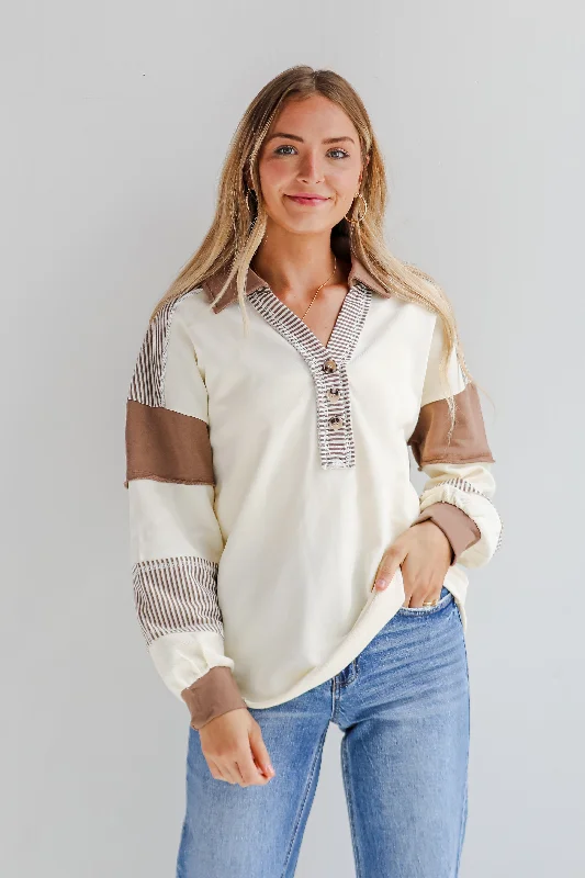Easy Elegance Sales Casual Energy Ivory Collared Color Block Oversized Top
