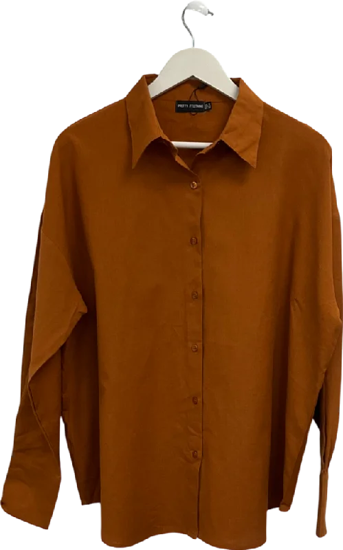 Massive Savings PrettyLittleThing Orange Linen Feel Oversized Shirt UK 10