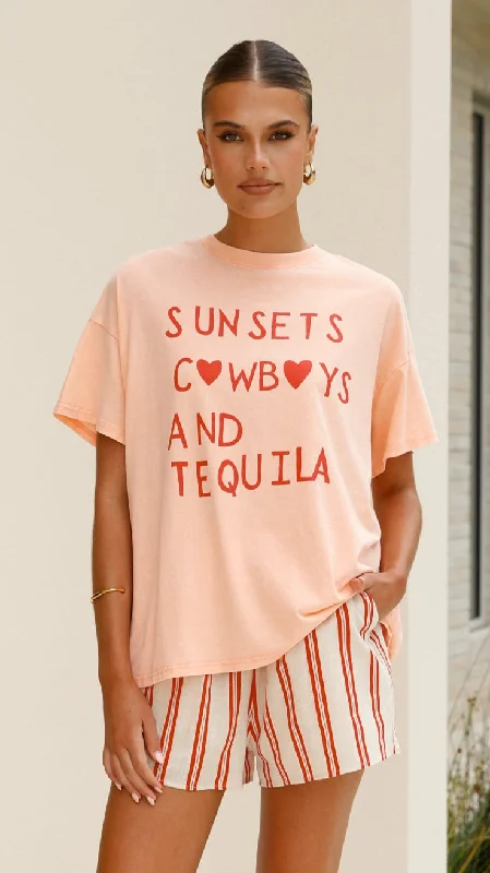Limited Edition Sunsets & Cowboys Top and Shorts Set - Peach