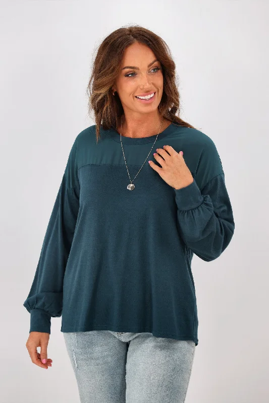 Chic & Modern Sales Alpine by Shine On Fleur  Chiffon Yoke Merino Top Teal