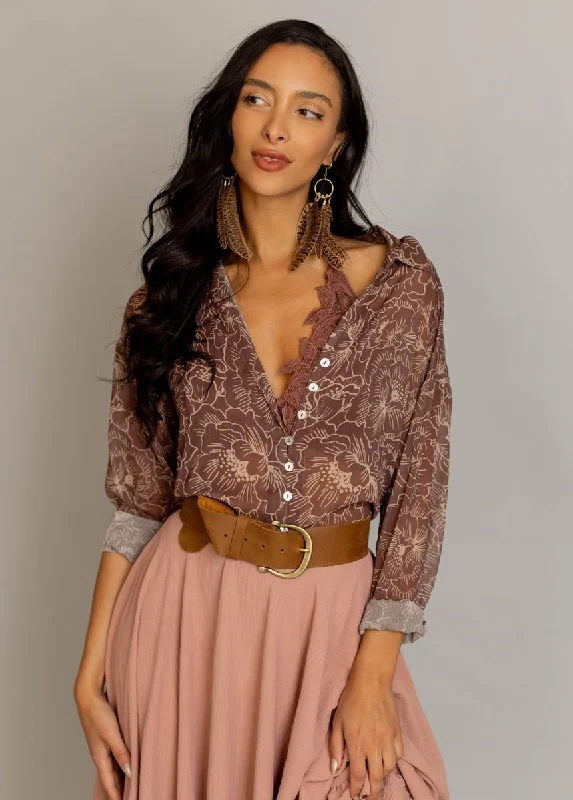 New In This Season Agnes Top in Mahogany Floral