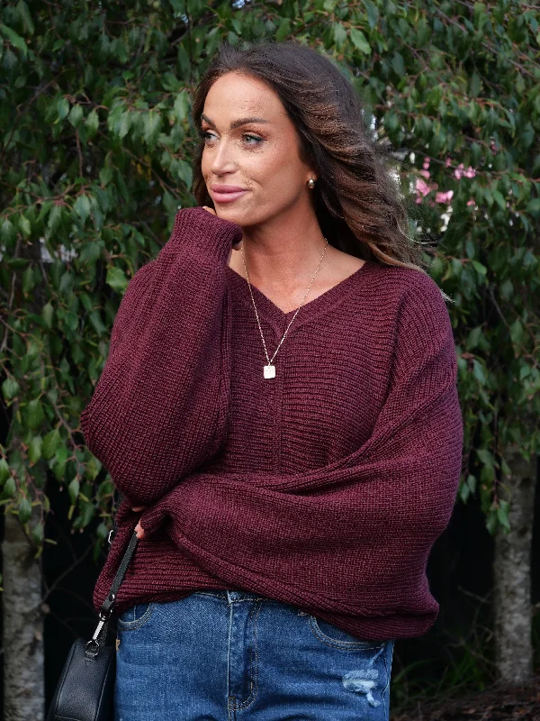 Flash Sale Starts Alpine By Shine On Kara Ribbed Batwing Merino Jumper Claret