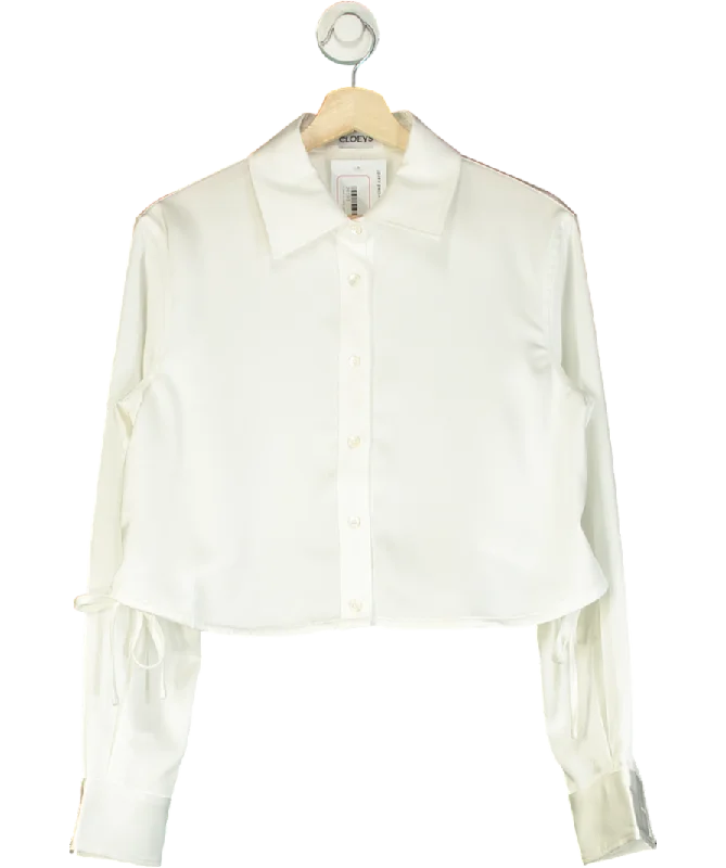 Stylish Looks Cloeys White Satin Drawstring Shirt UK S