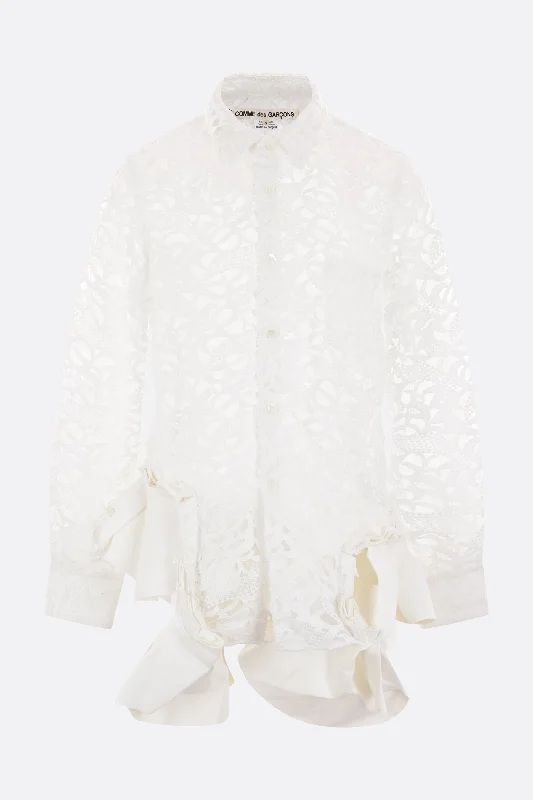 Limited Stock, Big Discounts lace shirt with faux leather ruffles