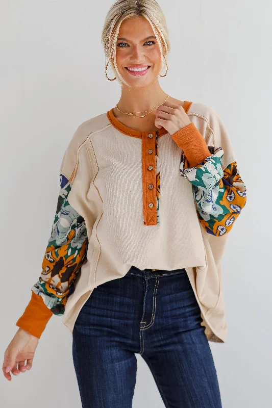 Romantic Chic Deals FINAL SALE - Composed Concept Taupe Contrast Top