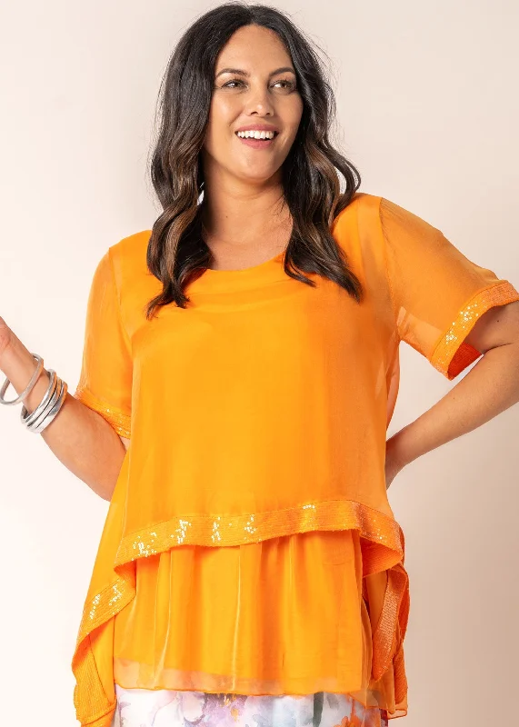 Exclusive Deals Online Malaika Silk Top in Sunset Orange