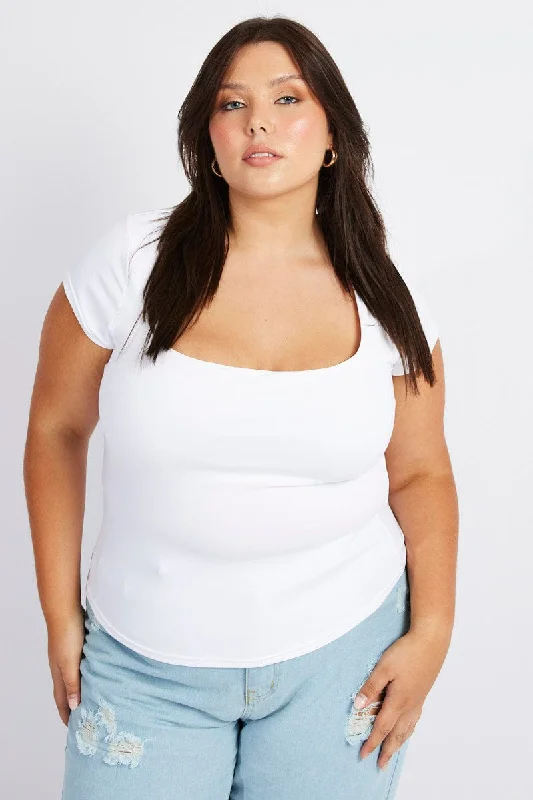Buy More, Save More White Top Cap Sleeve Square Neck Longline Supersoft
