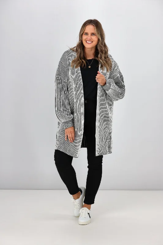 Seasonal Fashion Sass Lisette Chunky Rib Cardi Black White