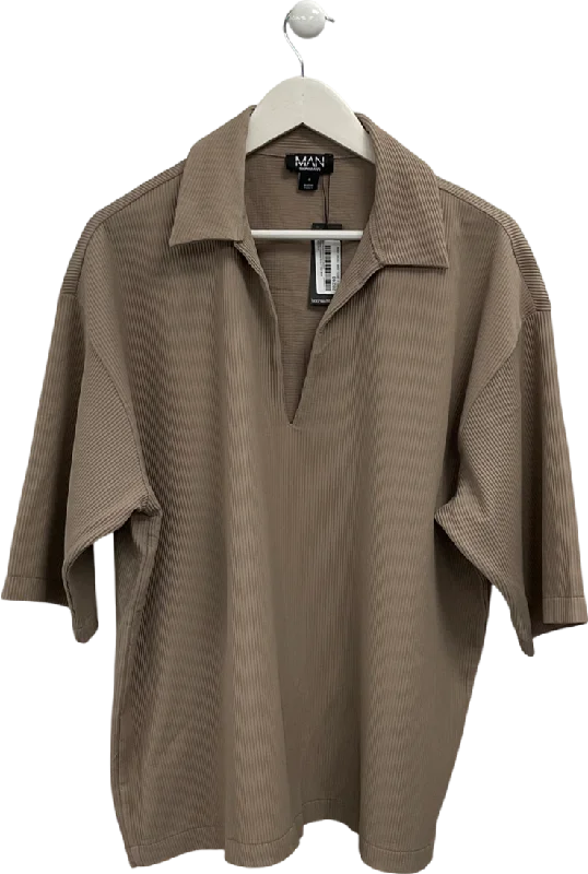Limited Time Deal boohooMan Nude Pleated Oversized V Neck Shirt UK S