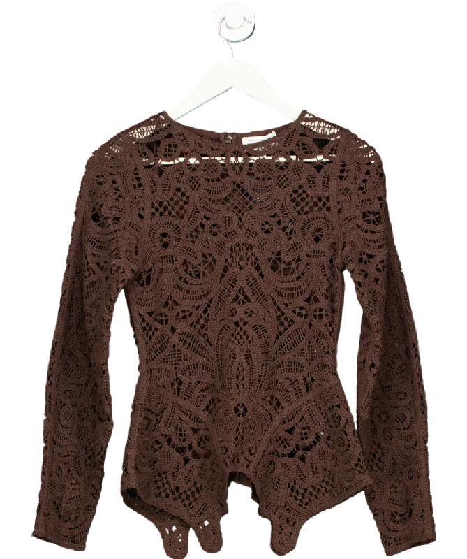 Street Chic Discounts & Other Stories Brown Crochet-lace Peplum Top UK XS
