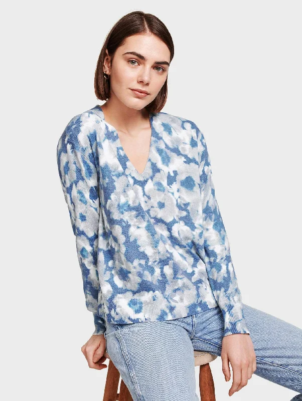 Clearance Sale, All Cheap Tie Dye Floral V Neck - Indigo Combo