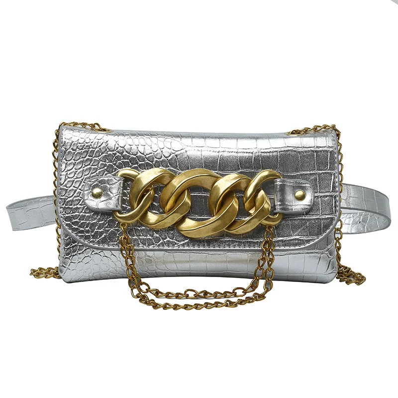 2022 Fashionable Waist Fanny Purse Cuban Chain Shoulder Bags Multicolored Silver/gold/blue/red Chain Shoulder Bags For Girls