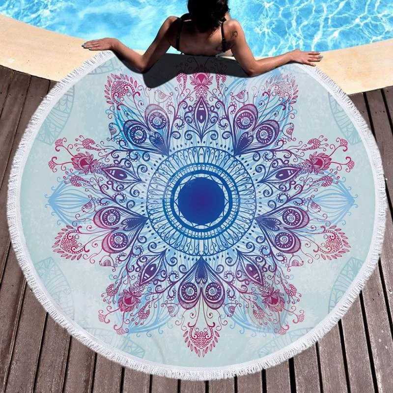 Your Yoga Journey Starts With Savings Mandala round Fringe Beach Towel Yoga Mat