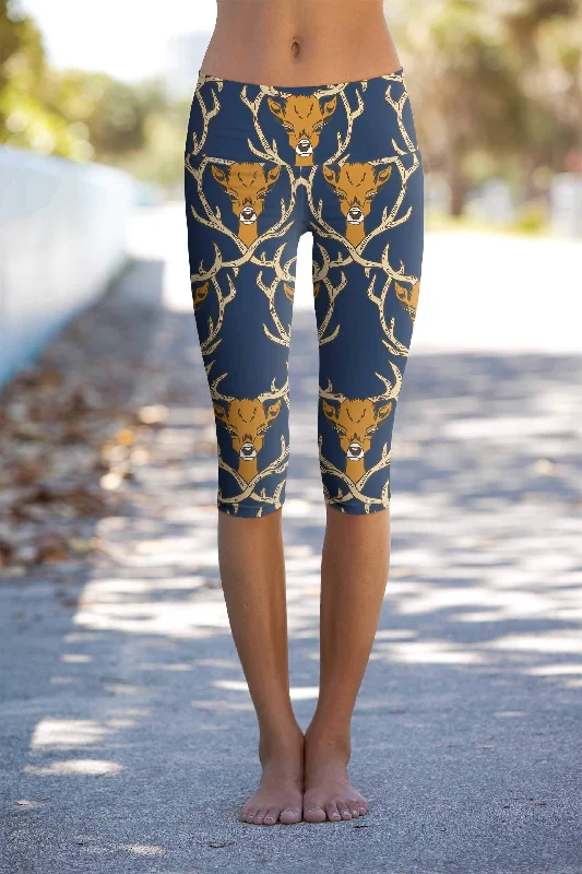 Sweat In Style With Yoga Clothing Discounts Hello My Deer Ellie Navy Performance Yoga Capri Leggings - Women Sweat In Style With Yoga Clothing Discounts Hello My Deer Ellie Navy Performance Yoga Capri Leggings - Women