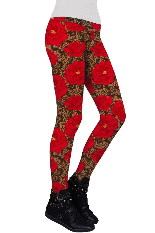 Look And Feel Your Best With Discounted Yoga Clothing Hot Tango Lucy Red Floral Performance Leggings - Women Look And Feel Your Best With Discounted Yoga Clothing Hot Tango Lucy Red Floral Performance Leggings - Women