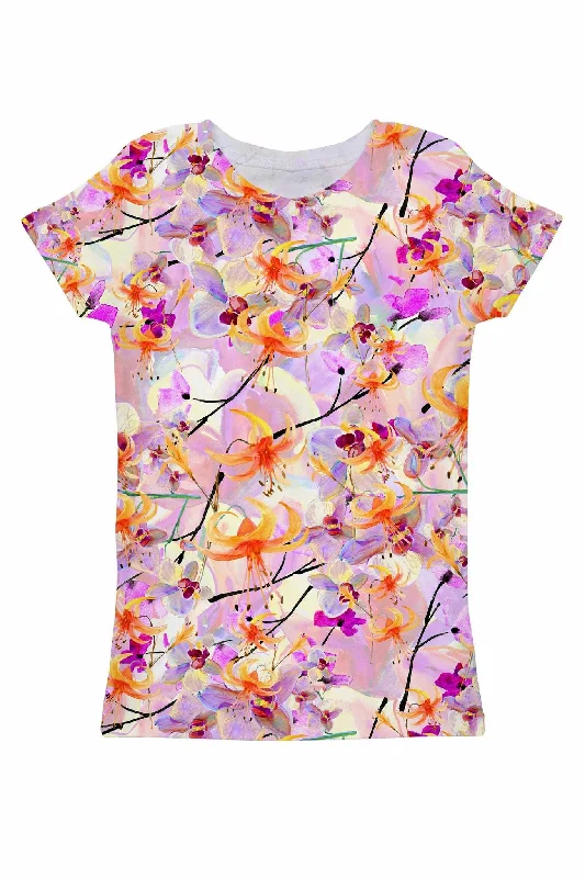 Fashionable Yoga Apparel Now On Sale In Love Zoe Pink Floral Print Cute Designer T-Shirt - Women Fashionable Yoga Apparel Now On Sale In Love Zoe Pink Floral Print Cute Designer T-Shirt - Women