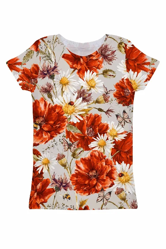 Flow In Comfort With Stylish Discounts In the Wheat Field Zoe Floral Print Designer T-Shirt - Women Flow In Comfort With Stylish Discounts In the Wheat Field Zoe Floral Print Designer T-Shirt - Women