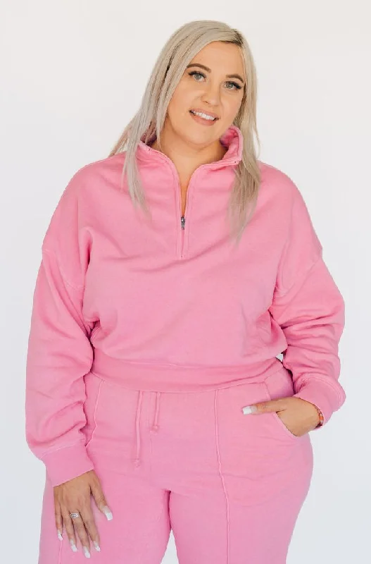 Comfortable, Stylish, And Now More Affordable Saturday Afternoon Half Zip Sweatshirt - Pink Comfortable, Stylish, And Now More Affordable Saturday Afternoon Half Zip Sweatshirt - Pink