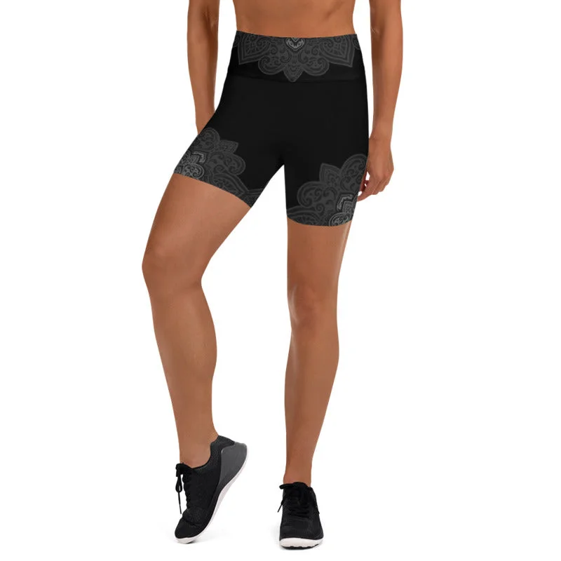 Ultimate Comfort And Style Now At Lower Prices Black Grey Mandala Womens Yoga Shorts