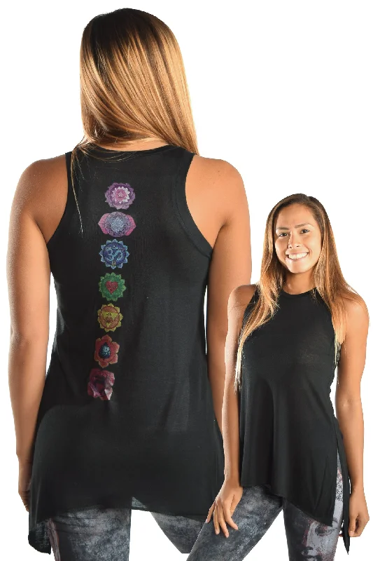 Find Your Perfect Fit With Discounted Yoga Outfits Black Shark Bite Tank With Full Chakra Back Find Your Perfect Fit With Discounted Yoga Outfits Black Shark Bite Tank With Full Chakra Back