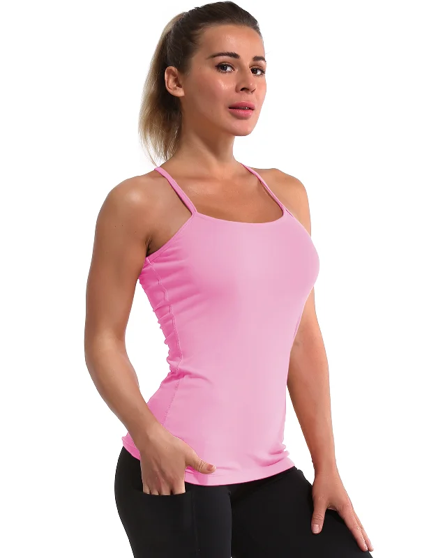 Soft, Stretchy, And Super Affordable Yoga Wear Y-back Spaghetti Strap Tank Tops lightpink