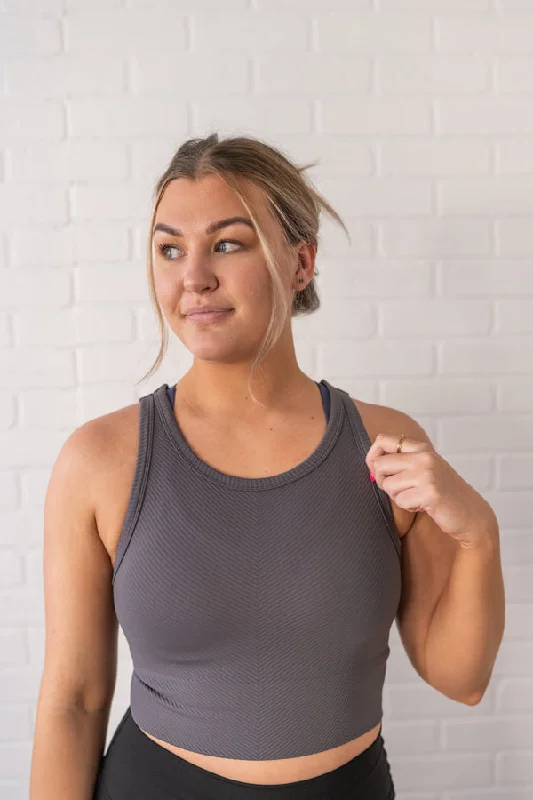 Your Yoga Essentials, Now At Lower Prices Chevron High Neck Crop - Charcoal