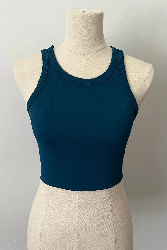 Find Balance In Stylish And Affordable Yoga Wear Chevron High Neck Crop - Dark Teal