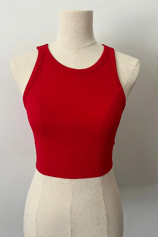Limited-Time Savings On Yoga Leggings And Tops Chevron High Neck Crop - Red
