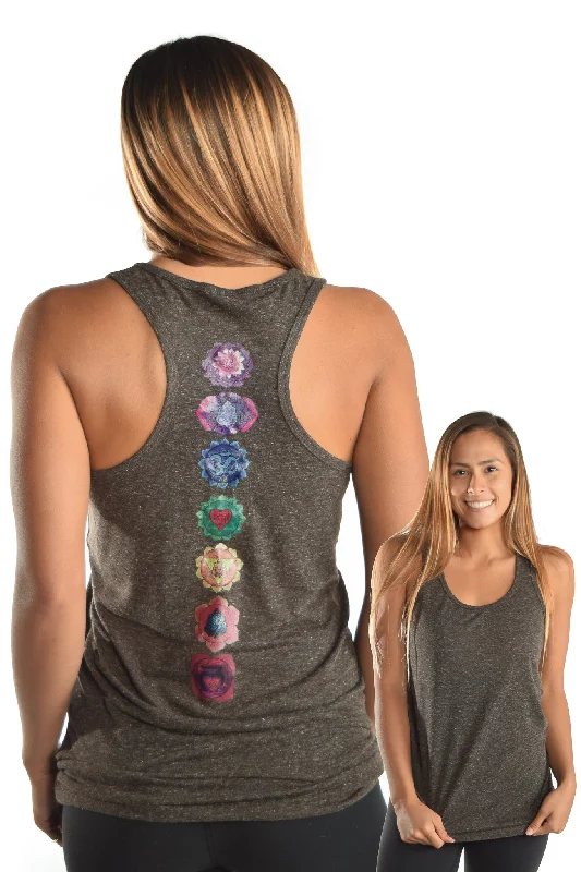 The Yoga Wear Sale You’Ve Been Waiting For Coal Linen Racerback with Full Chakra Back