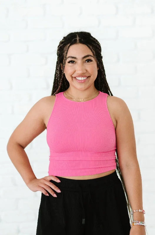 Don't Miss Out On Premium Yoga Wear Deals Cropped Ribbed High Neck - Barbie Pink