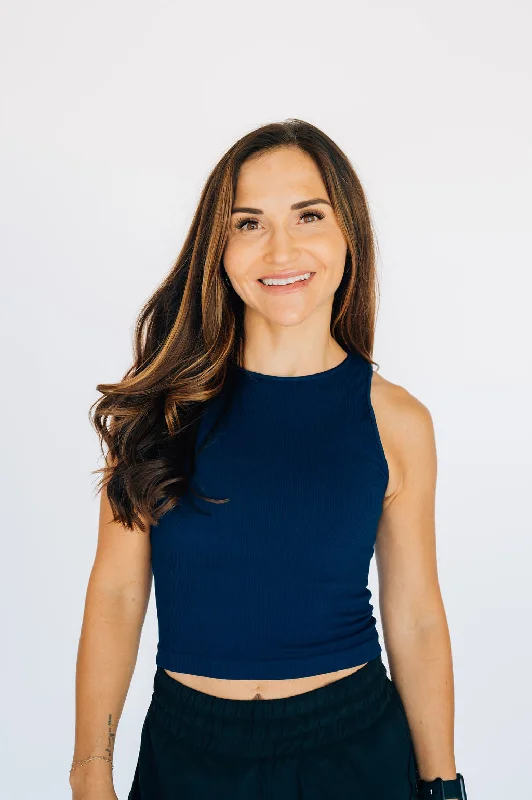 Flexibility Meets Affordability In Our Yoga Wear Sale Cropped Ribbed High Neck - Navy Flexibility Meets Affordability In Our Yoga Wear Sale Cropped Ribbed High Neck - Navy