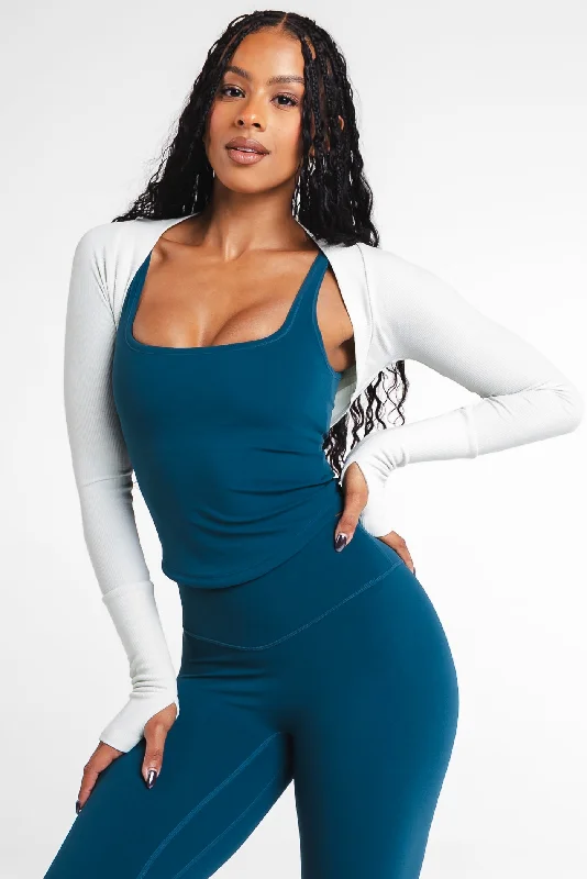 Breathe, Stretch, And Save On Yoga Apparel Vitality Easy Rib Shrug - Pistachio