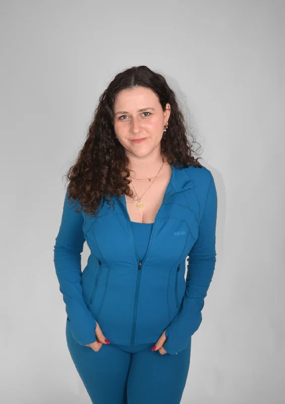 Breathe Easy In Comfortable Yoga Outfits Essentials Jacket - Petrol Blue