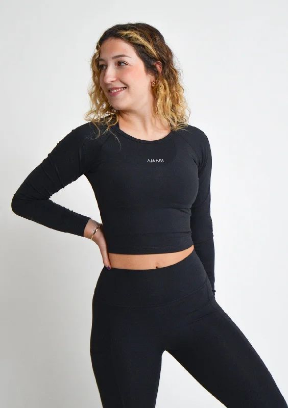 Yoga Wear At Unbeatable Prices Essentials Long Sleeve Crop Top - Oreo