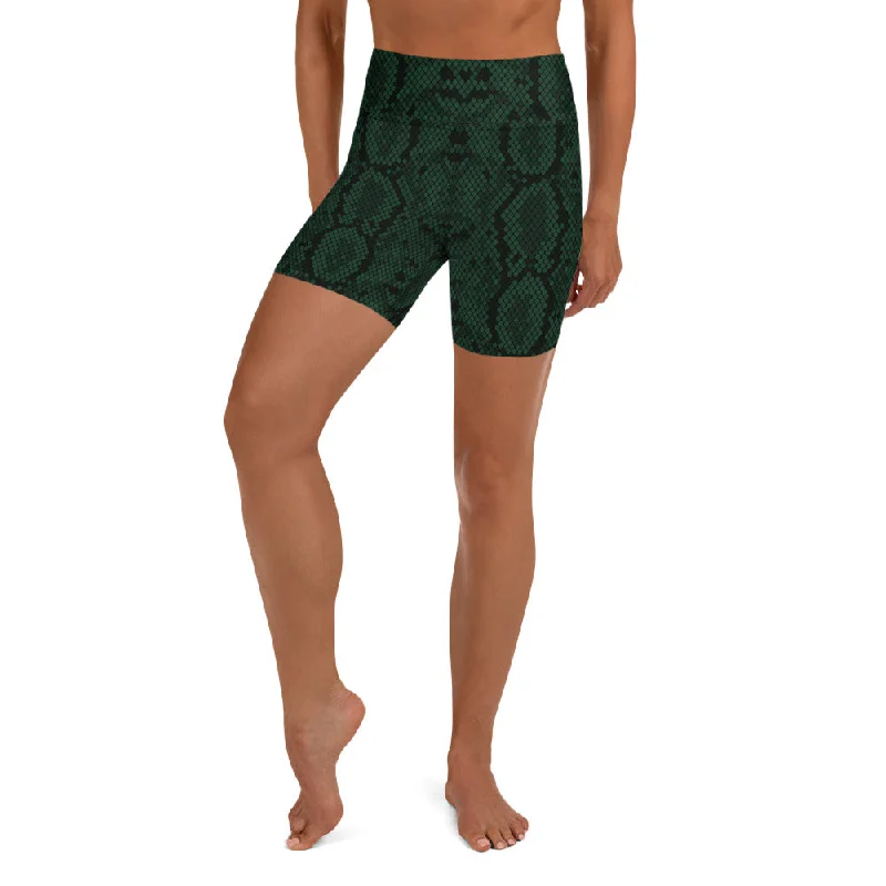 Flow Into Savings With Trendy Yoga Apparel Green Python High Waist Yoga Shorts