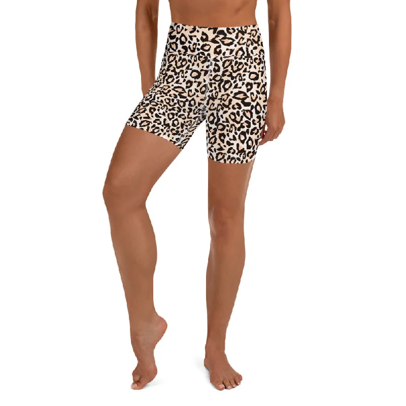 Elevate Your Style And Practice For Less Leopard Cream High Waist Yoga Shorts