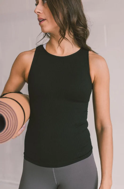 Move With Confidence In Discounted Yoga Outfits Long Ribbed High Neck - Black *RESTOCKED*