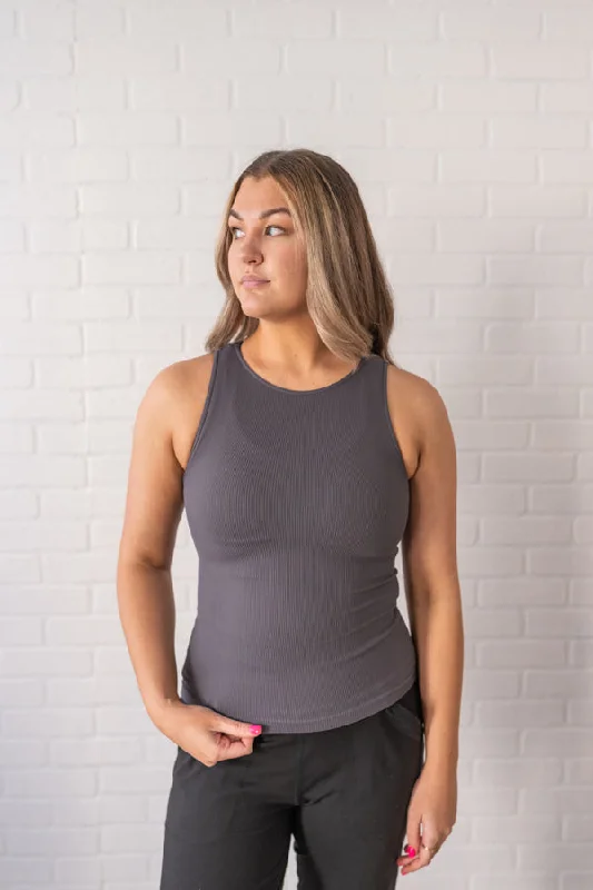 Flex Your Budget With Premium Yoga Clothing Deals Long Ribbed High Neck - Charcoal