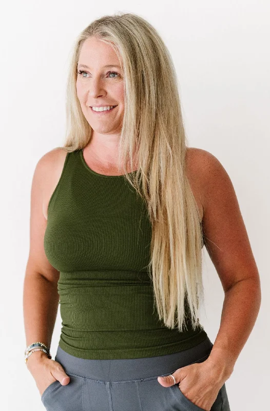 Fashionable Yoga Apparel Now On Sale Long Ribbed High Neck - Dark Olive