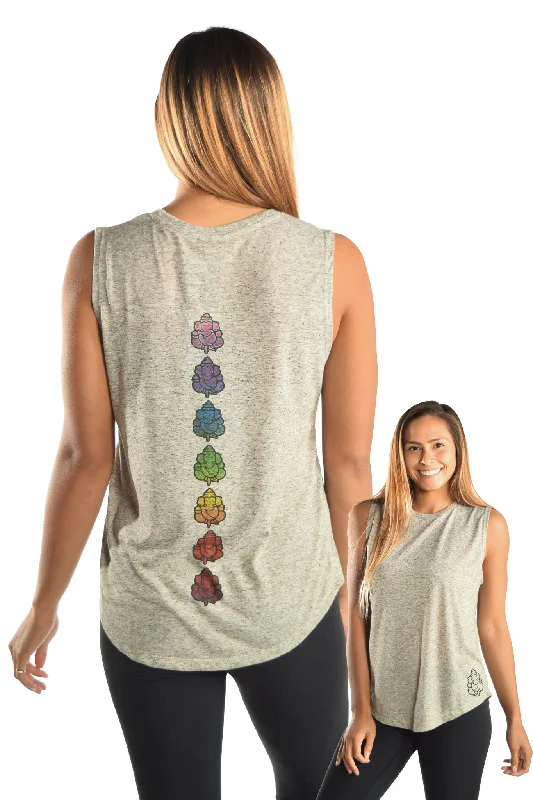 Performance Meets Savings In Our Yoga Wear Sale Oatmeal Linen Blend Boyfriend Tee with Full Chakra Back