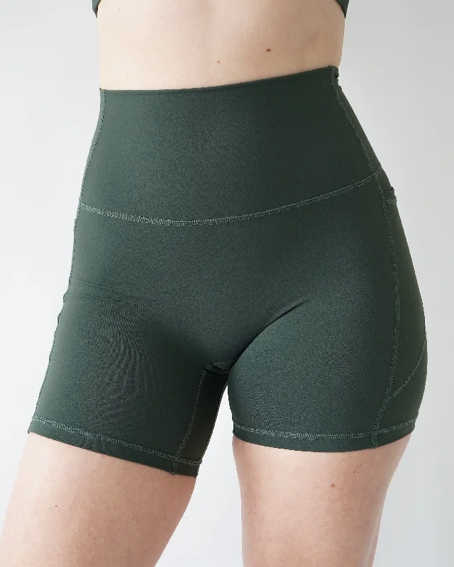 Soft, Stretchy, And Super Affordable Yoga Wear Performance Pocket Biker Shorts - Forest Soft, Stretchy, And Super Affordable Yoga Wear Performance Pocket Biker Shorts - Forest