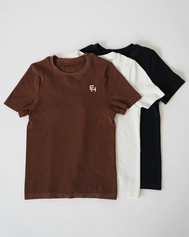 Soft, Stretchy, And Super Affordable Yoga Wear Ribbed Seamless T-Shirt- 3 Pack
