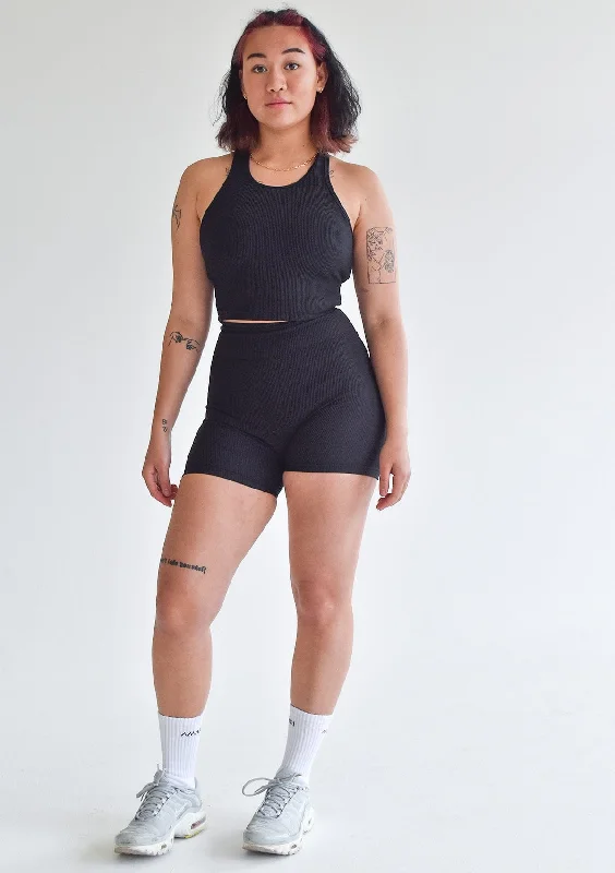Sweat In Style With Yoga Clothing Discounts Ribbed Shorts - Charcoal