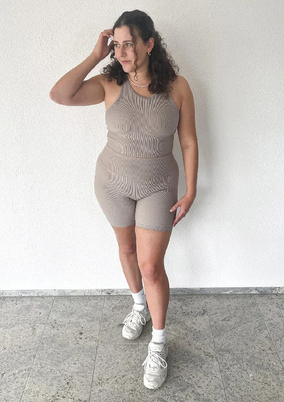 Elevate Your Practice With Affordable Yoga Wear Ribbed Shorts - Latte