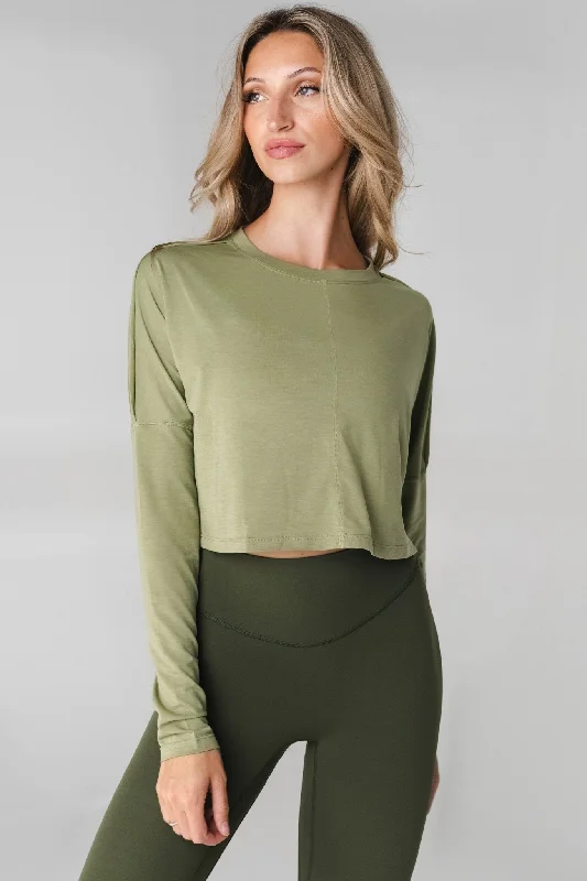 Move With Confidence In Discounted Yoga Outfits Vitality Versa® Open Back Long Sleeve - Matcha Move With Confidence In Discounted Yoga Outfits Vitality Versa® Open Back Long Sleeve - Matcha