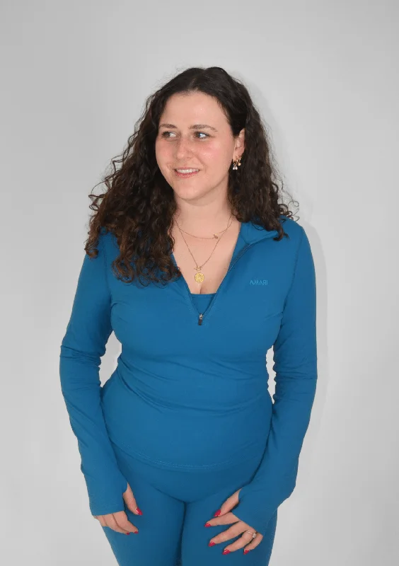 Your Yoga Essentials, Now At Lower Prices Long Sleeve Half Zipper- Petrol Blue