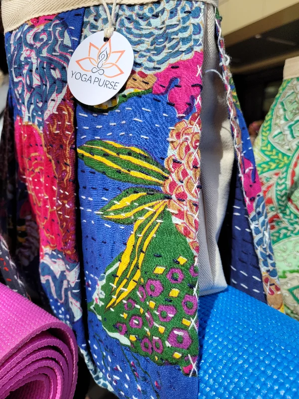 Perfect Your Pose With Stylish Yoga Discounts Yoga Mat Carrier | Kantha Quilt | Blue with Flowers Perfect Your Pose With Stylish Yoga Discounts Yoga Mat Carrier | Kantha Quilt | Blue with Flowers