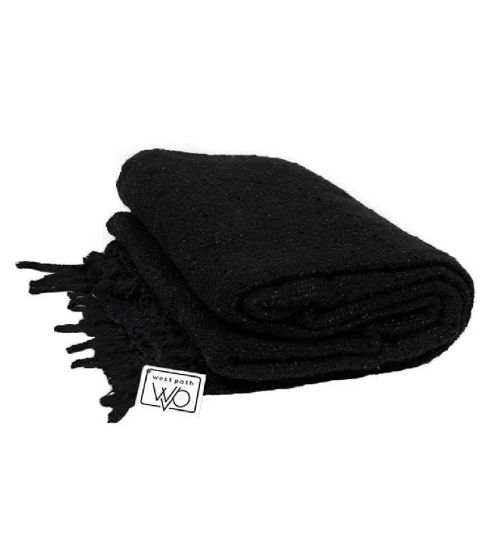 Special Discounts On The Tools To Enhance Your Flow West Path Solid Color Mexican Yoga Blanket Black