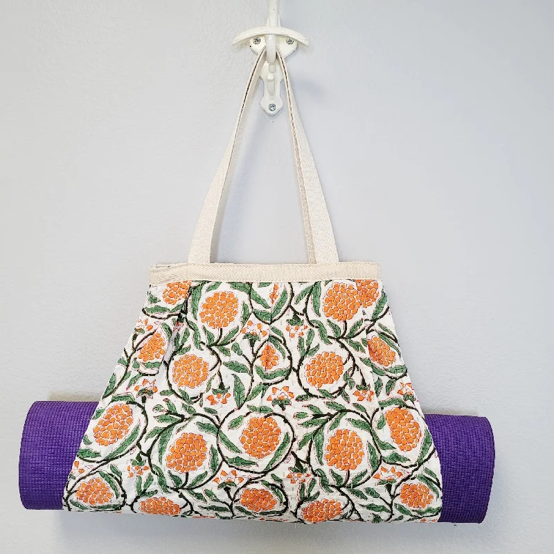 Shop Smart, Stretch Better With Yoga Gear Deals Yoga Mat Bag | Kantha Quilt Design | Orange Flowers on White Shop Smart, Stretch Better With Yoga Gear Deals Yoga Mat Bag | Kantha Quilt Design | Orange Flowers on White
